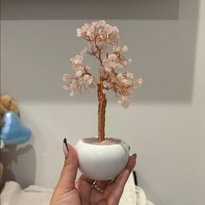 Rose Quartz Gem Tree in White Pot